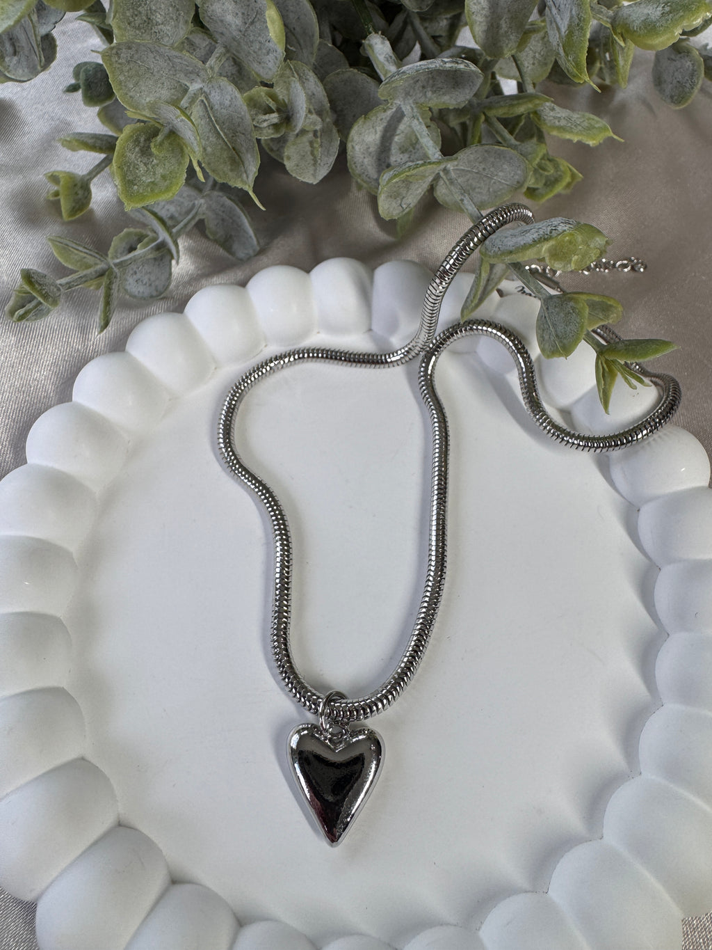 Gold Dipped Heart Pendant Tube Chain Necklace