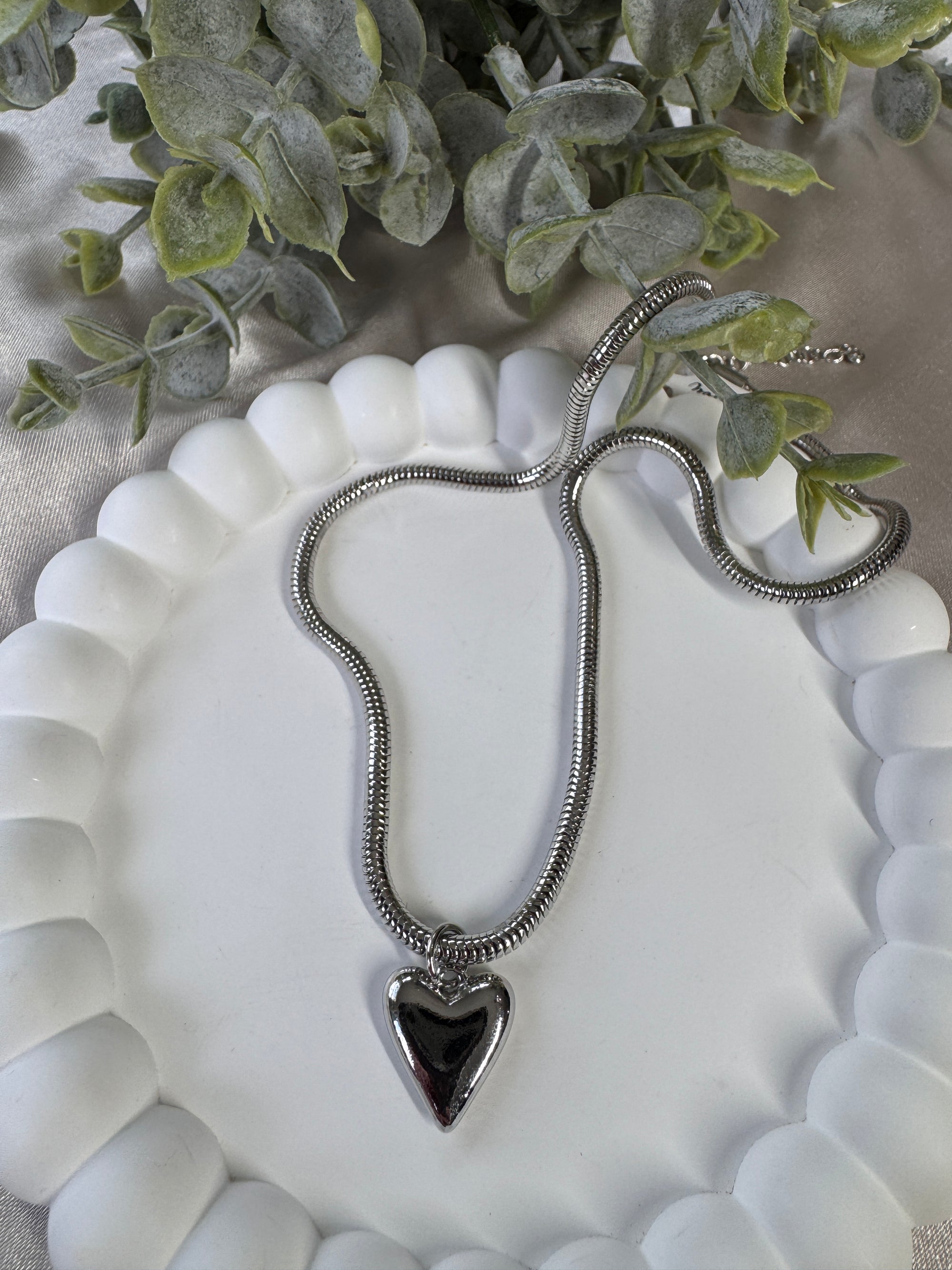 Gold Dipped Heart Pendant Tube Chain Necklace