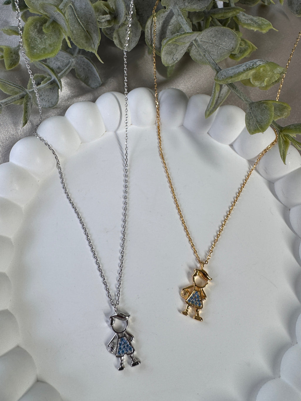 Gold Dipped Studded Boy Figure Pendant Necklace