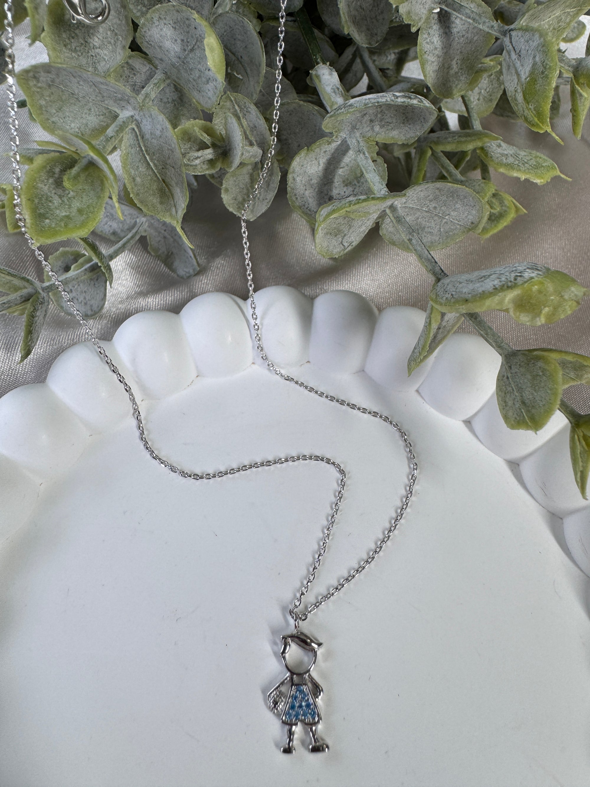Gold Dipped Studded Boy Figure Pendant Necklace