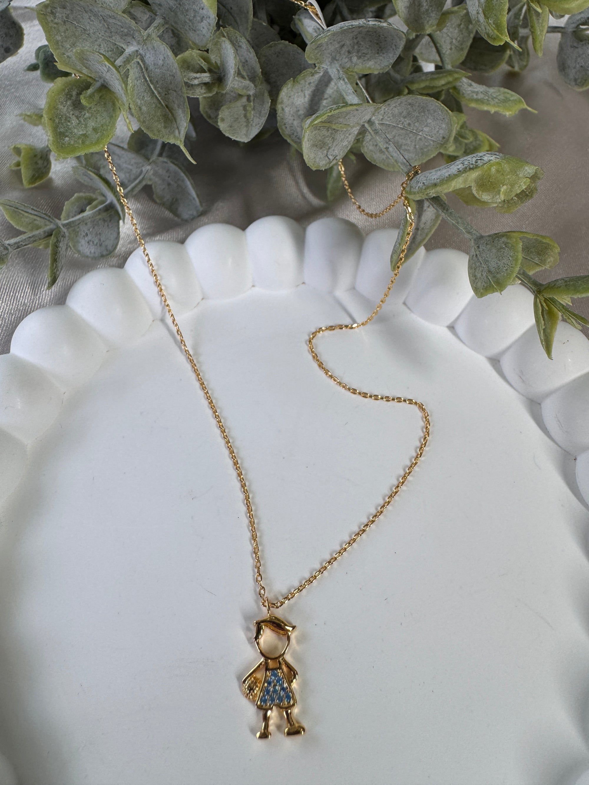 Gold Dipped Studded Boy Figure Pendant Necklace
