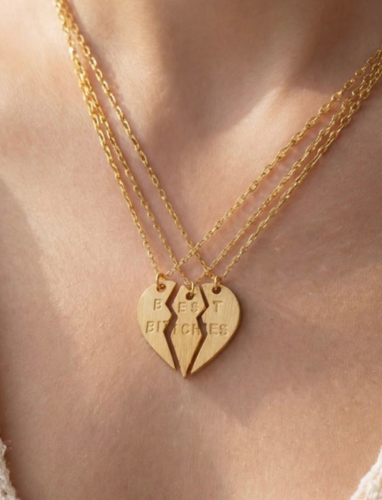 18 k Gold Dipped Best bitches Heart Pendant Necklace Set