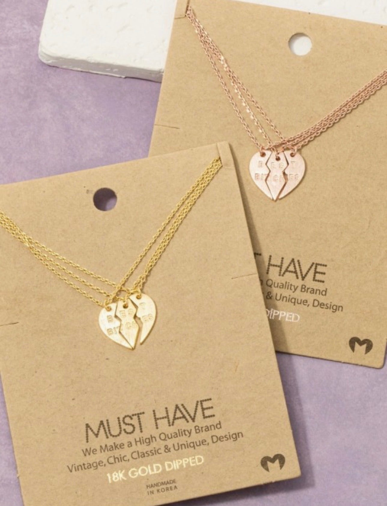 18 k Gold Dipped Best bitches Heart Pendant Necklace Set