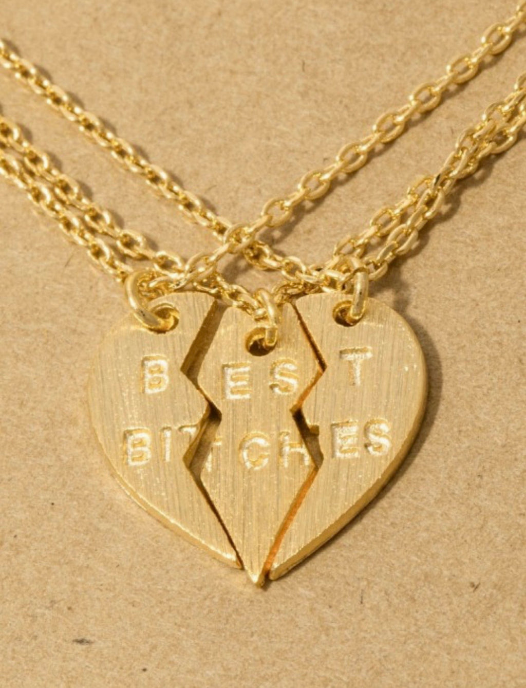 18 k Gold Dipped Best bitches Heart Pendant Necklace Set