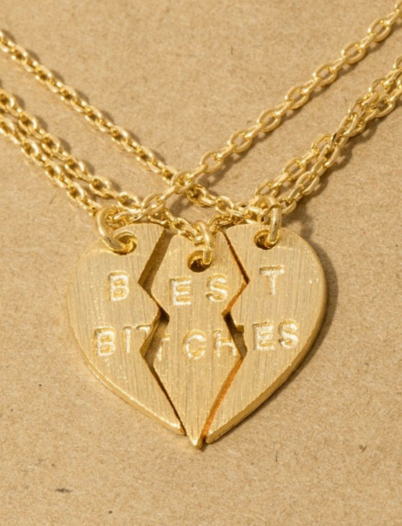 18 k Gold Dipped Best bitches Heart Pendant Necklace Set