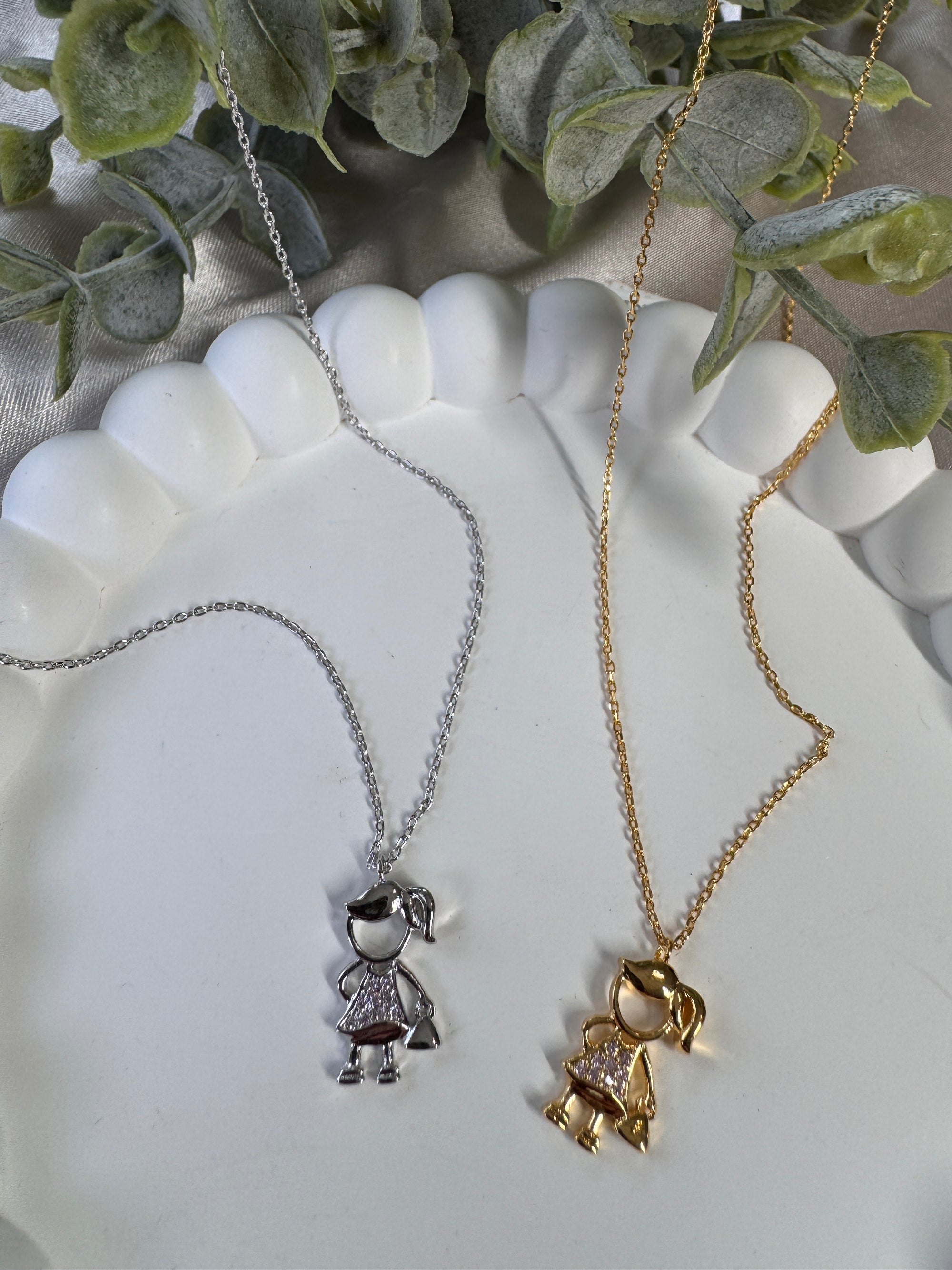 Gold Dipped Studded Girl Figure Pendant Necklace