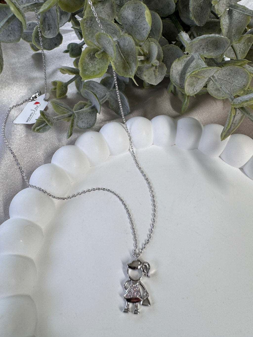 Gold Dipped Studded Girl Figure Pendant Necklace