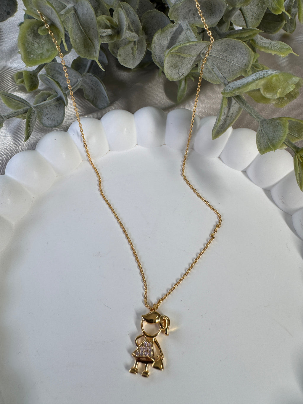 Gold Dipped Studded Girl Figure Pendant Necklace