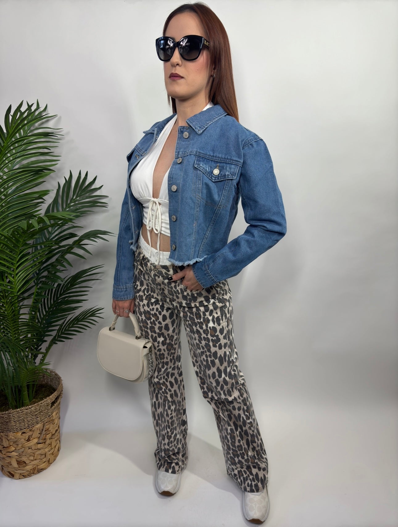 Frayed Collared Denim Crop Jacket