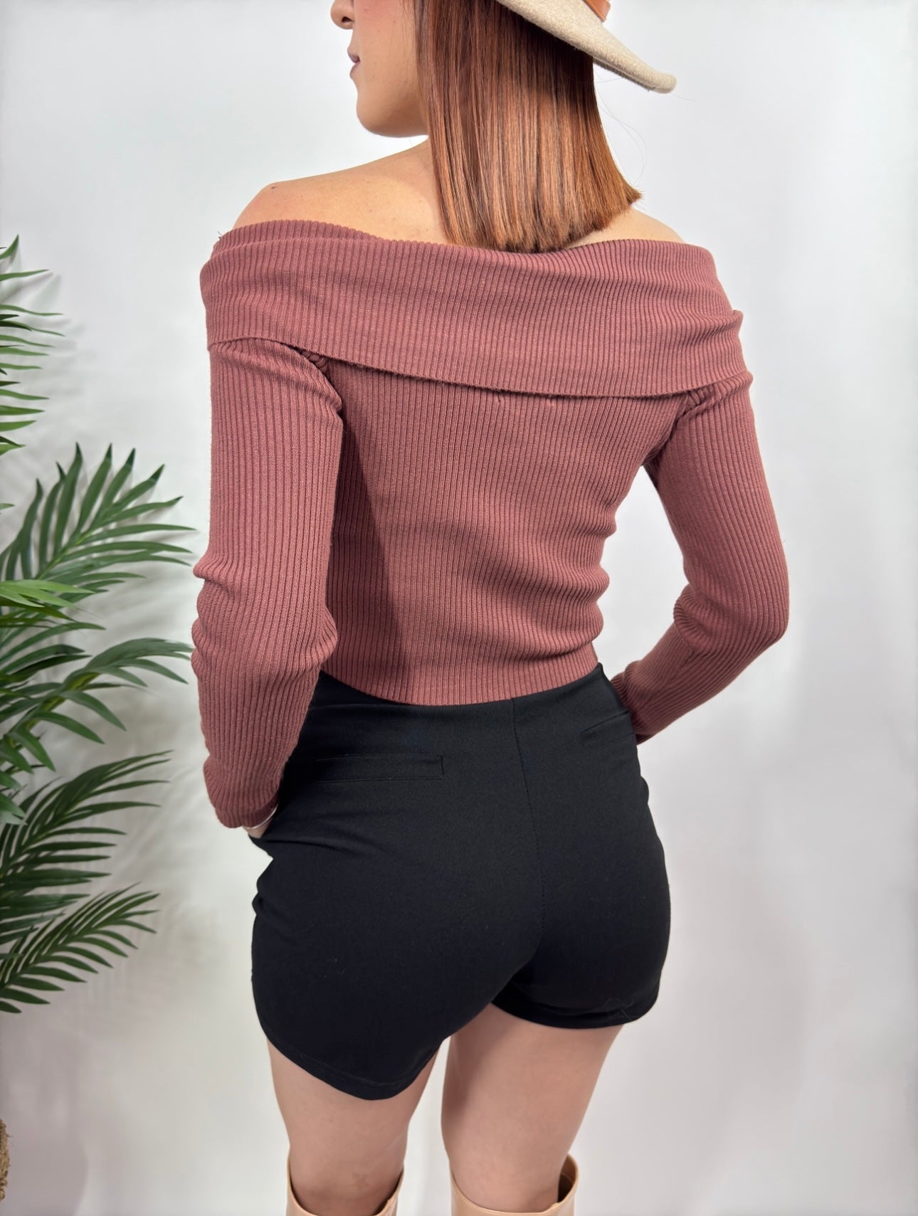 Off shoulder Sweater Top with rose