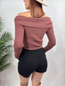 Off shoulder Sweater Top with rose