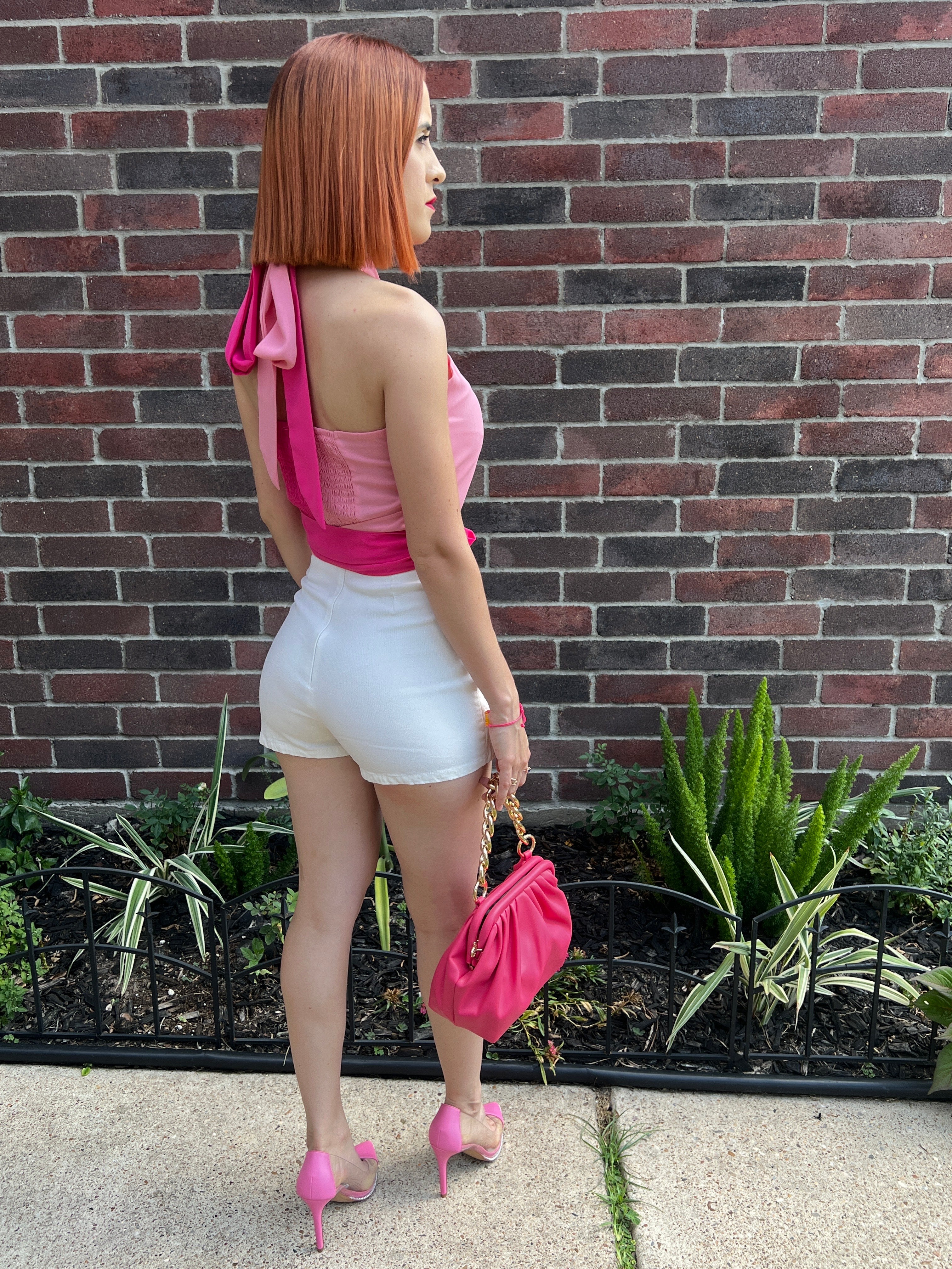Color block Halter Wrap Tie Top