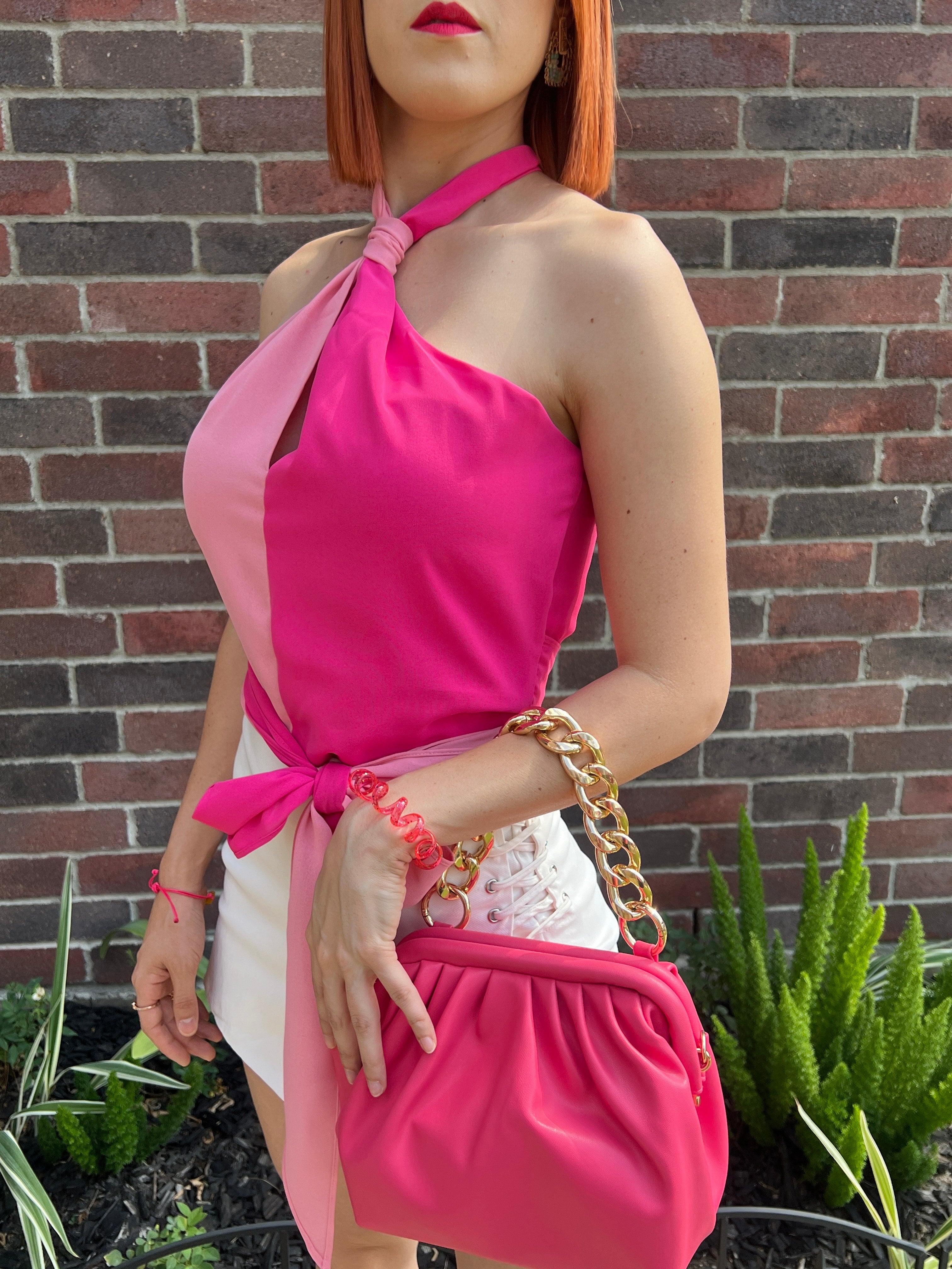 Color block Halter Wrap Tie Top