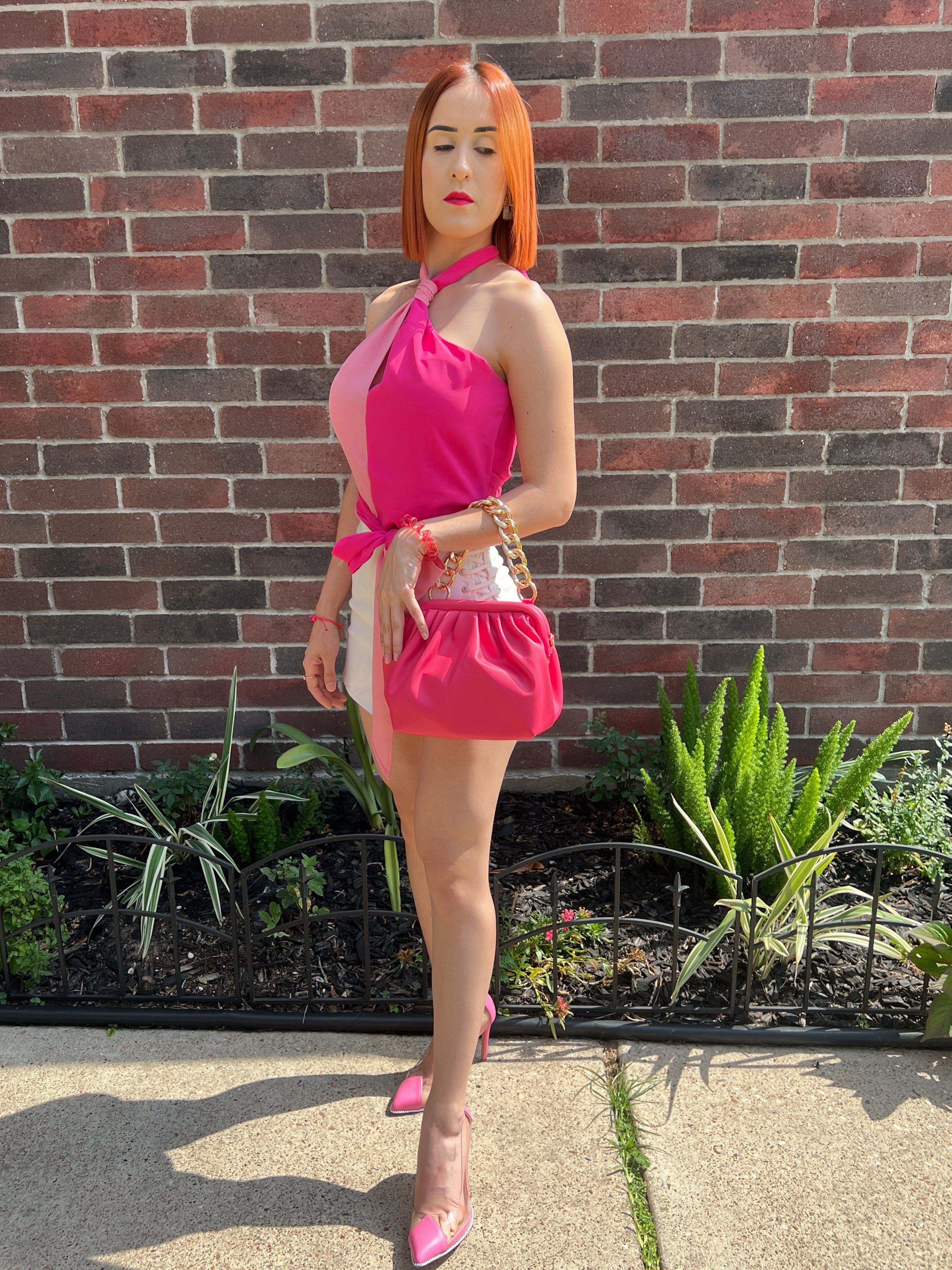 Color block Halter Wrap Tie Top
