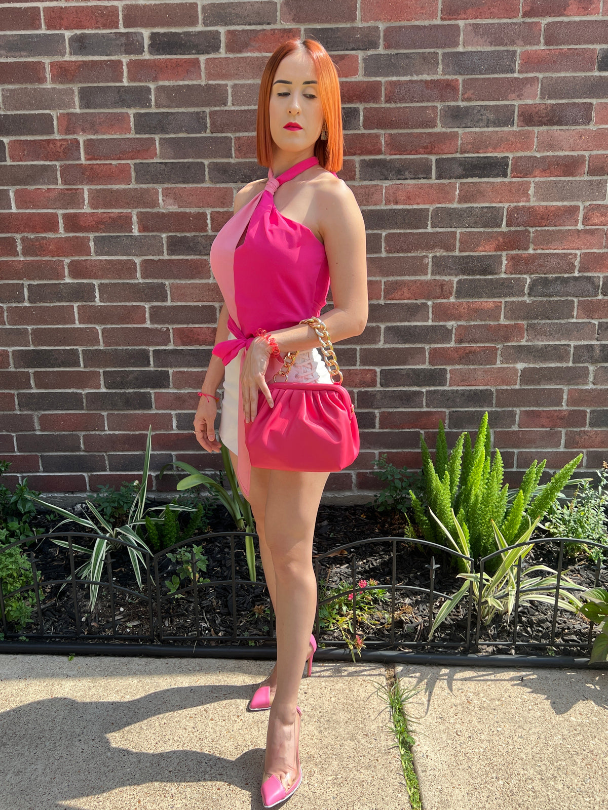 Color block Halter Wrap Tie Top