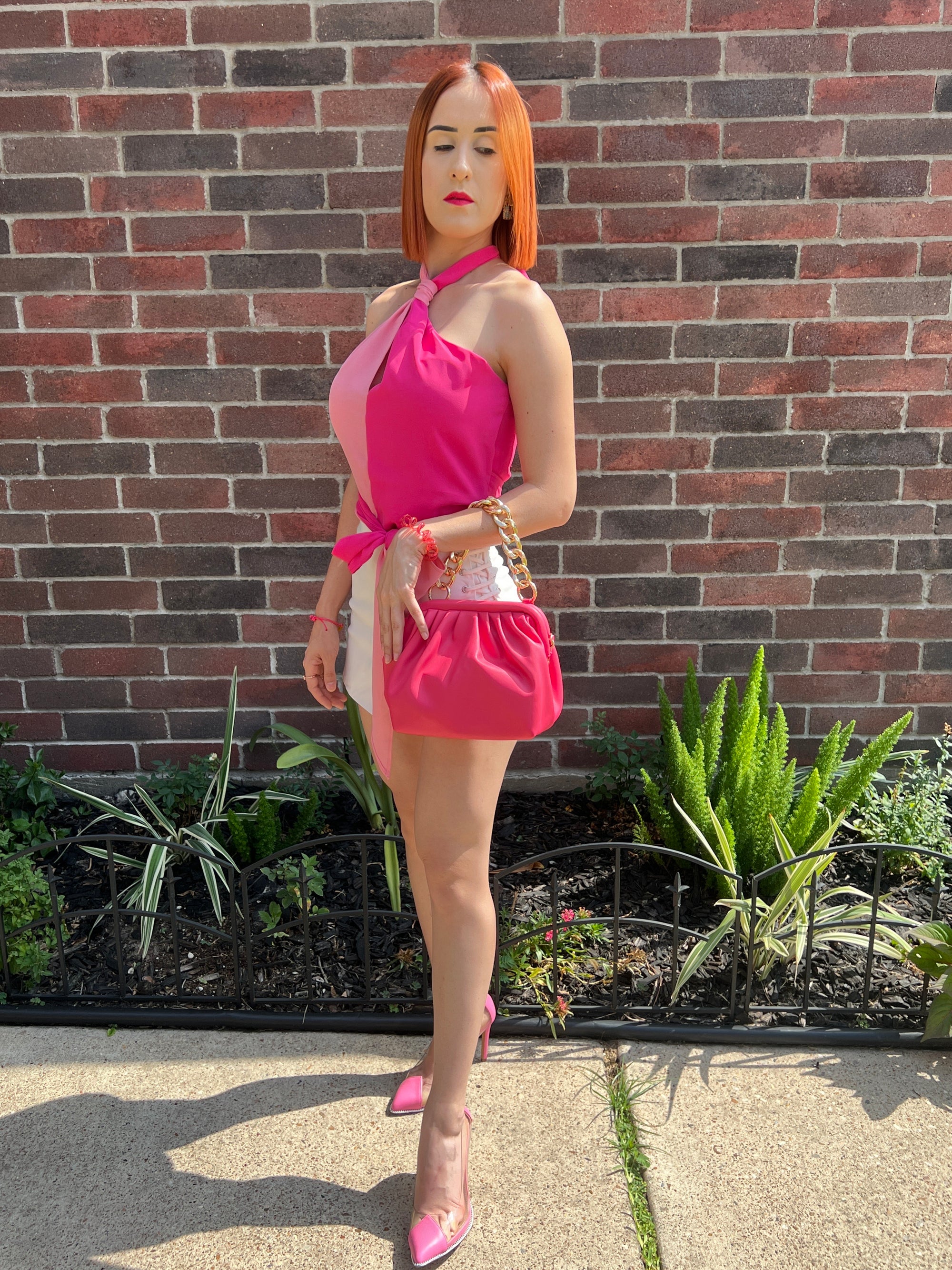 Color block Halter Wrap Tie Top