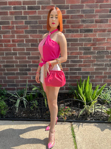 Color block Halter Wrap Tie Top