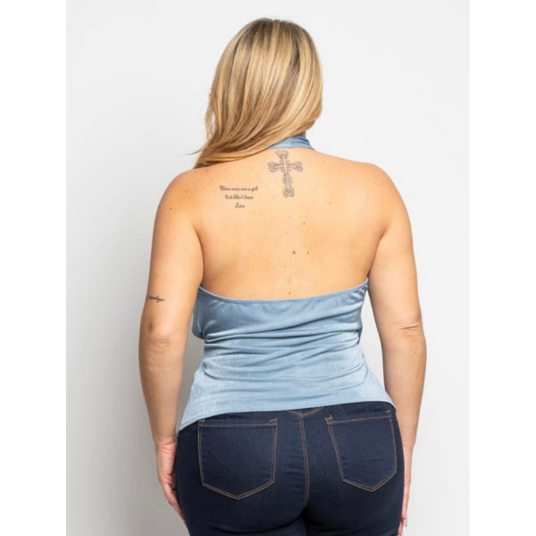 Slinky Knit Surplice Halter Top With Side Buckle Detail