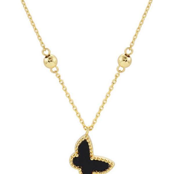 Gold Dipped Enamel Butterfly Pendant Necklace