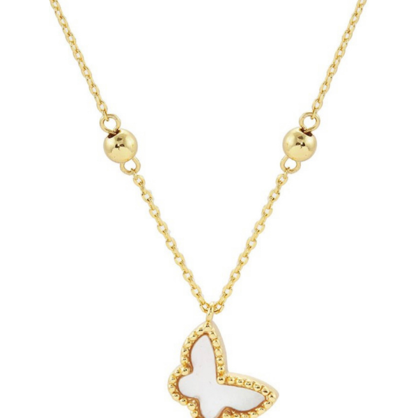 Gold Dipped Enamel Butterfly Pendant Necklace