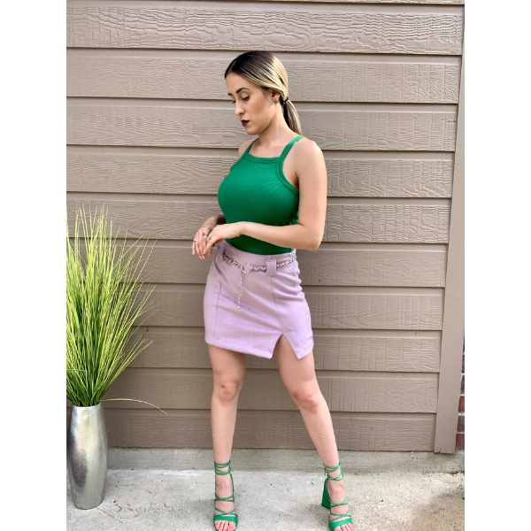 Chain Belted Suede Mini Skirt
