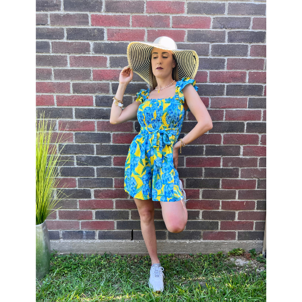 Printed Ruffle Sleeve Romper