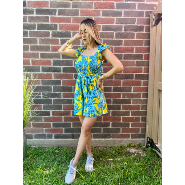 Printed Ruffle Sleeve Romper