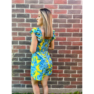 Printed Ruffle Sleeve Romper