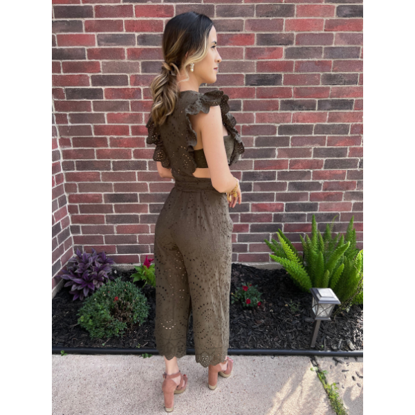 Crochet ruffle detailed sleeveless jumpsuit