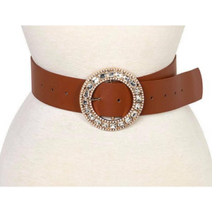 Round Crystal Gem Buckle Fashion Belt