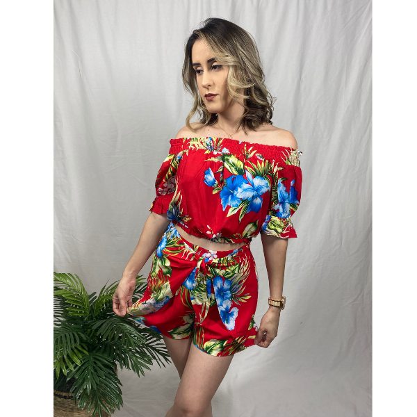 Printed Off Shoulder Top and Shorts