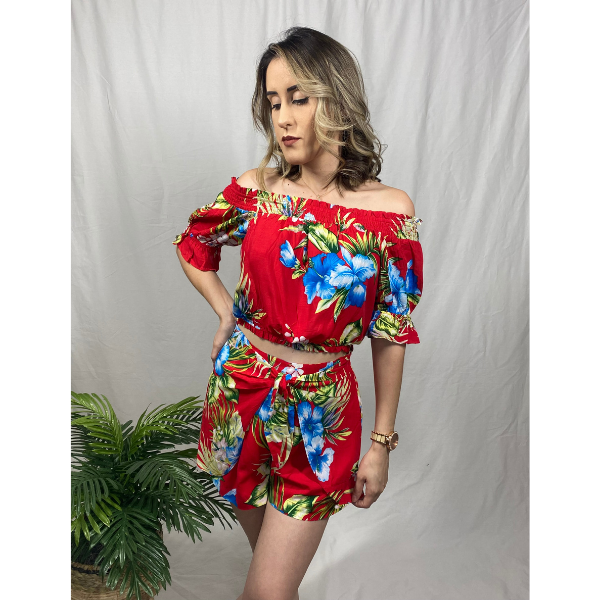 Printed Off Shoulder Top and Shorts