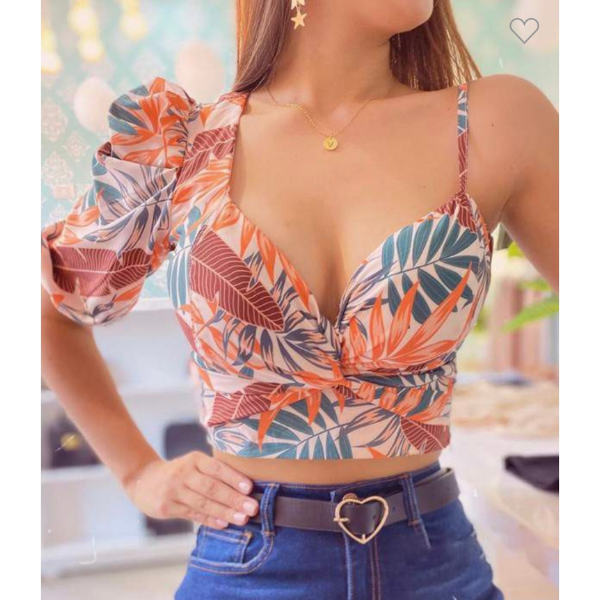 Women Classic Floral Off Shoulder Puff Sleev Tees