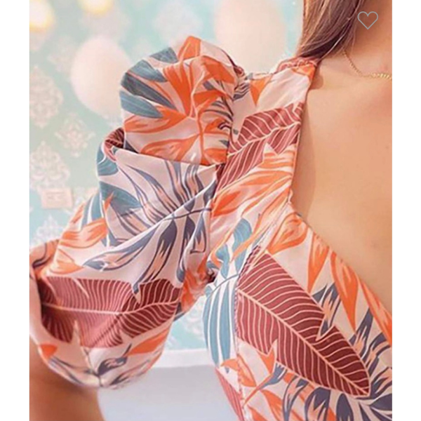 Women Classic Floral Off Shoulder Puff Sleev Tees