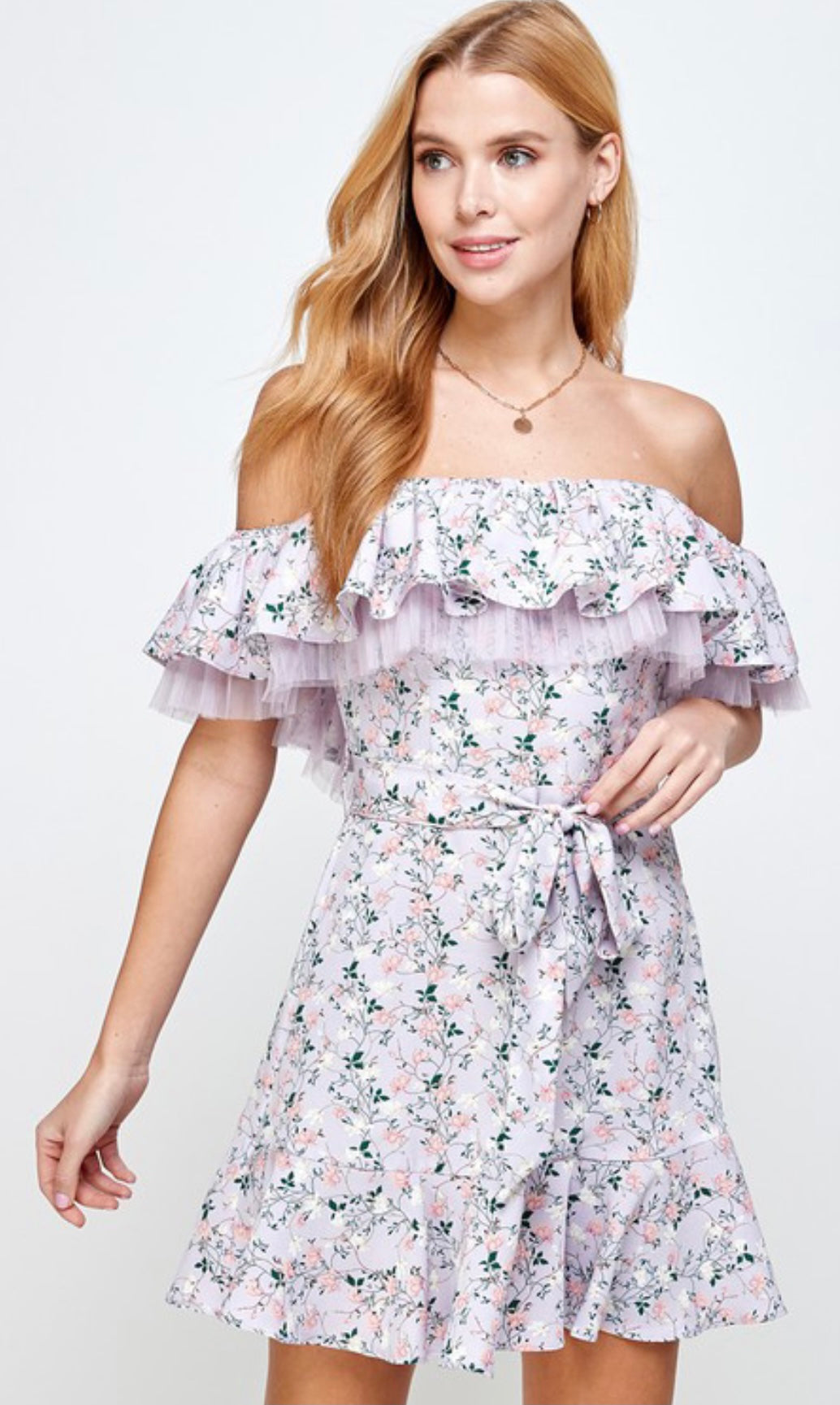Printed Off Shoulder Mini Dress
