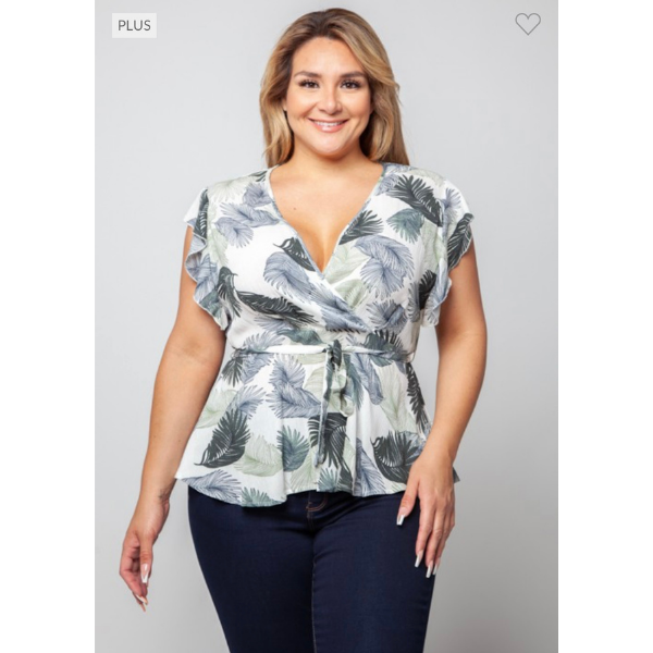 Tropical Print Surplice Top