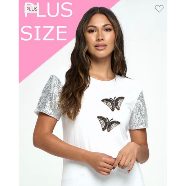Silver Sequins Short Sleeve Top