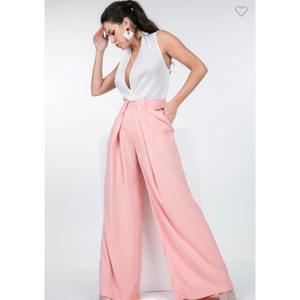 Pleating Front Detail Wide Leg Pants