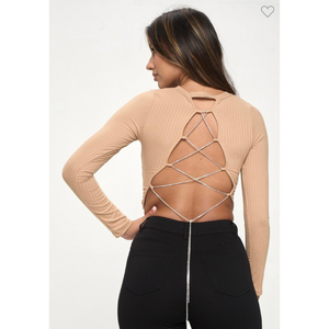 Long Sleeve Crop Top With Back Chain