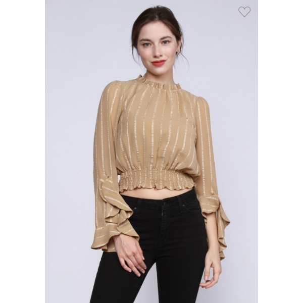 Smocked Stripe Top With Ruffle Sleeves