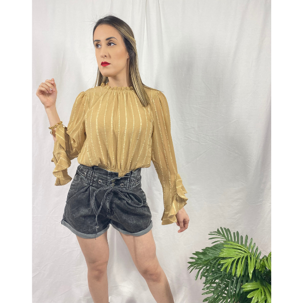 Smocked Stripe Top With Ruffle Sleeves
