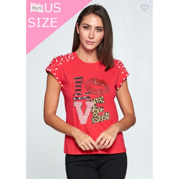 Cap Sleeve With Pearls Graphic Top